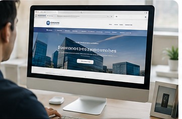Persona revisando una página web corporativa en su computadora