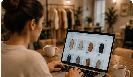 Persona comprando ropa en una tienda online desde su laptop