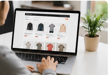 Persona comprando ropa en una tienda online desde su laptop