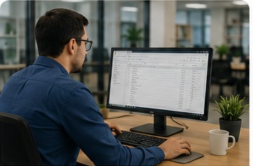 Persona revisando un sistema de ventas y compras en su computadora